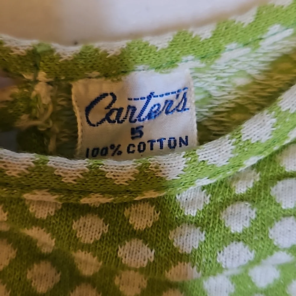 Vintage Carter's Watermelon Dress 5 Girls green pink white 70s Cute